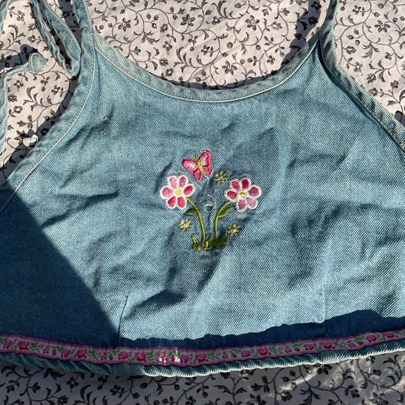 Denim y2k halter top with cute flower and butterfly embroidery brand new with ta - Picture 2 of 4
